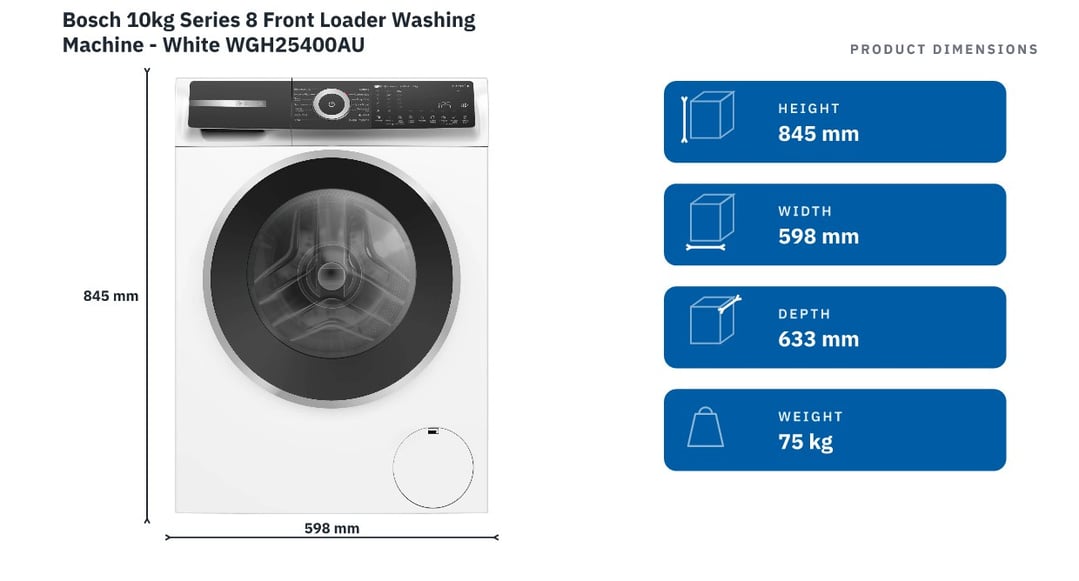Bosch 10kg Series 8 Front Loader Washing Machine - White WGH25400AU
