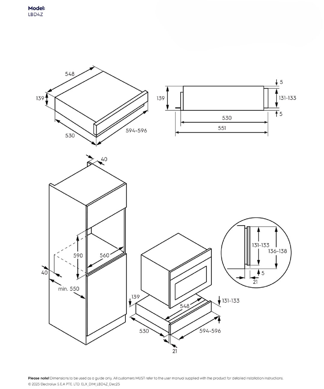Electrolux 14cm Built-in Warming Drawer to suit 700 and 800 series 60cm Built-in Ovens LBD4Z