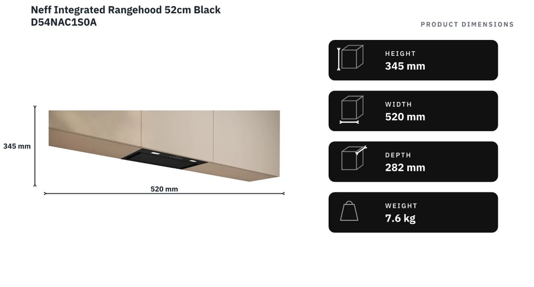Neff Integrated Rangehood 52cm Black D54NAC1S0A — product dimensions