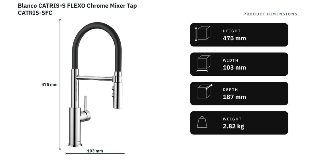 Blanco CATRIS-S FLEXO Chrome Mixer Tap CATRIS-SFC — product dimensions