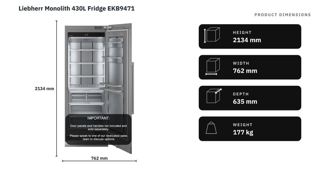 Liebherr Monolith 430L Fridge EKB9471 — product dimensions