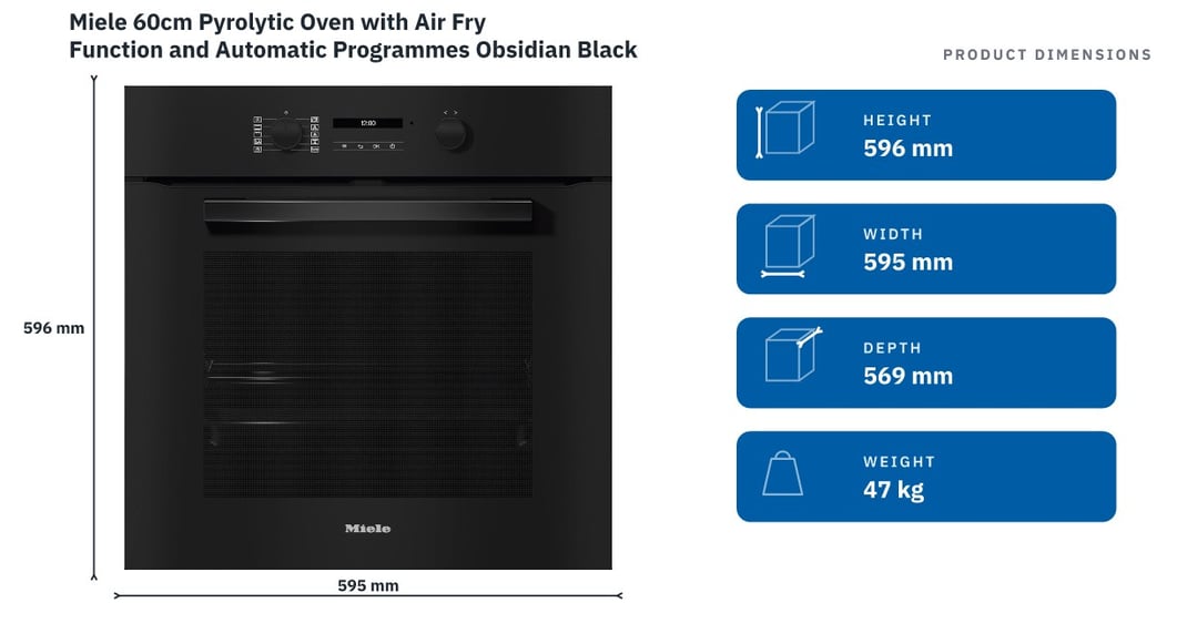 Miele 60cm Pyrolytic Oven with Air Fry Function and Automatic Programmes Obsidian Black H2861BPOBSW