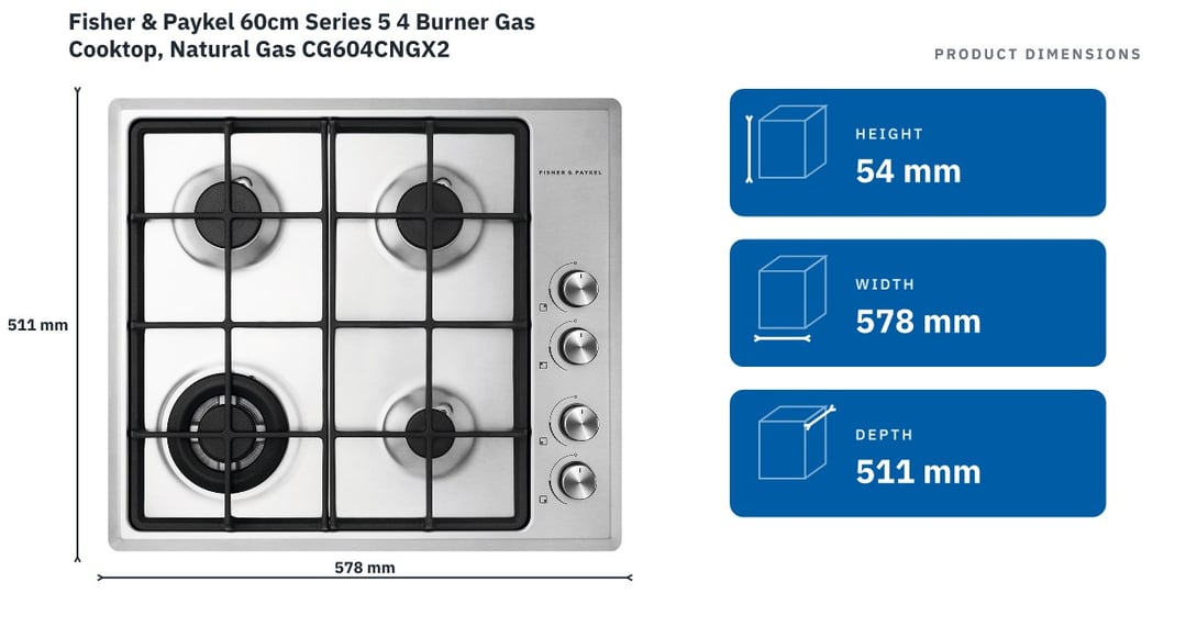 Fisher & Paykel 60cm Series 5 4 Burner Gas Cooktop, Natural Gas CG604CNGX2
