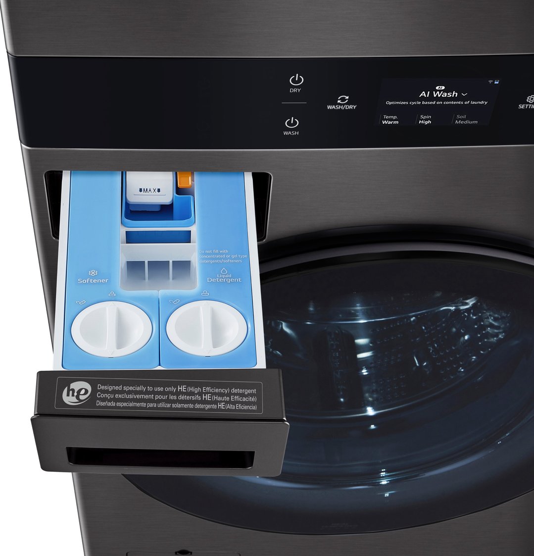 LG AI WashTower™ 19/10kg All-In-One Stacked Washer Dryer - Matte Grey WWT-1910GRX