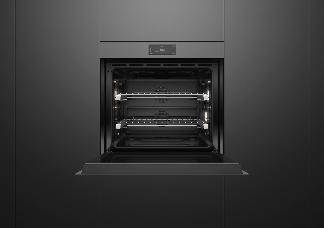 Fisher & Paykel 76cm Series 9, Minimal Handleless Pyrolytic Oven, Grey Glass OB76SMPUNG3