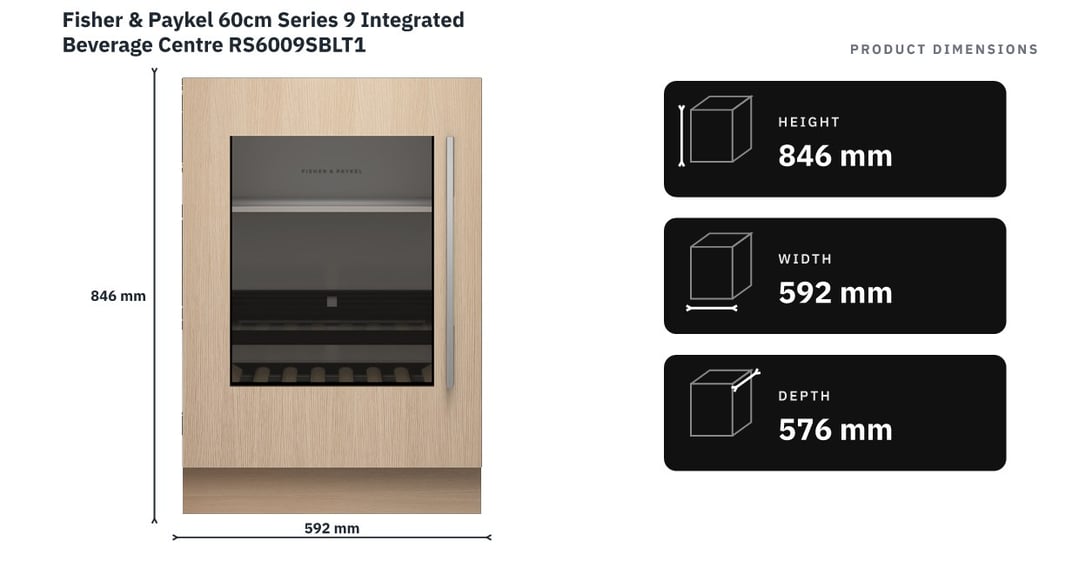Fisher & Paykel 60cm Series 9 Integrated Beverage Centre RS6009SBLT1 — product dimensions