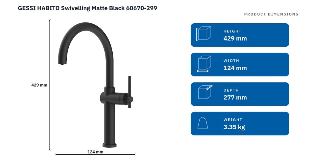 GESSI HABITO Swivelling Matte Black 60670-299 — product dimensions
