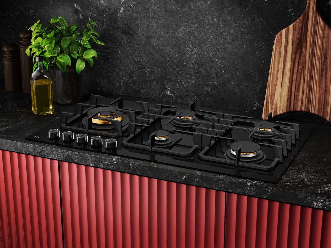 AEG 90cm 5 Burner Ceramic Glass Gas Cooktop HGC9566BB