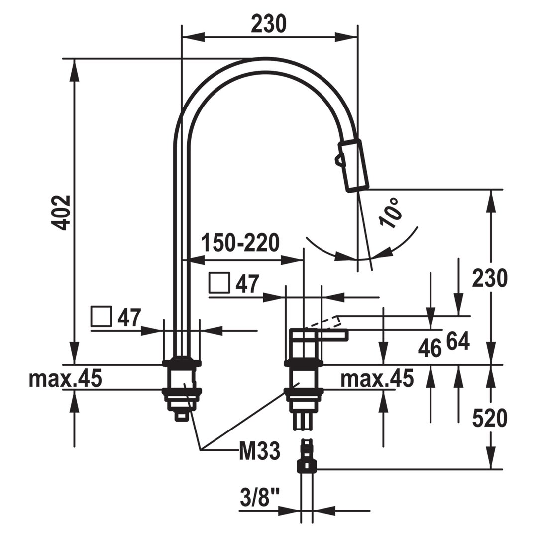 KWC ERA Kitchen Pull-out Tap Spray 2 Hole A230 10392323700