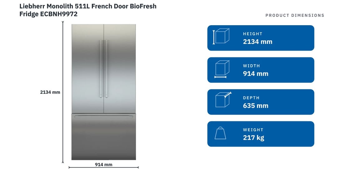 Liebherr Monolith 511L French Door BioFresh Fridge ECBNH9972