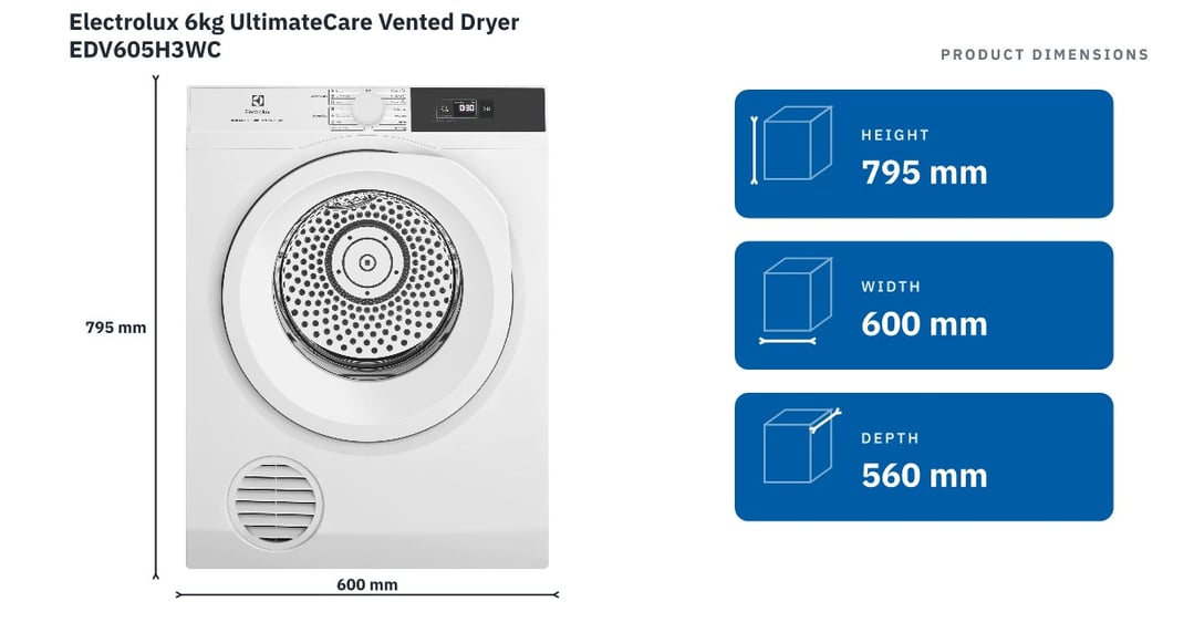 Electrolux 6kg UltimateCare Vented Dryer EDV605H3WC