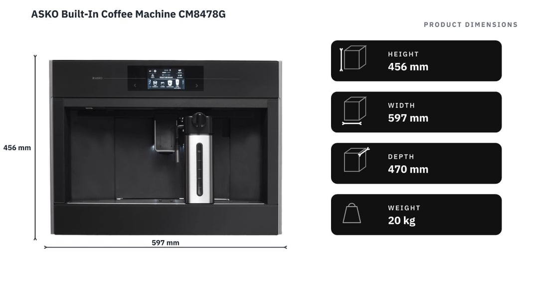 ASKO Built-In Coffee Machine CM8478G — product dimensions