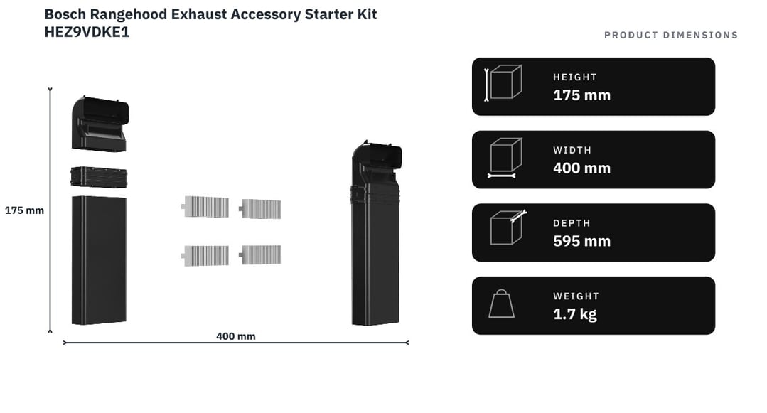 Bosch Rangehood Exhaust Accessory Starter Kit HEZ9VDKE1 — product dimensions