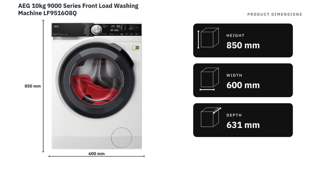 AEG 10kg 9000 Series Front Load Washing Machine LF9516O8Q — product dimensions