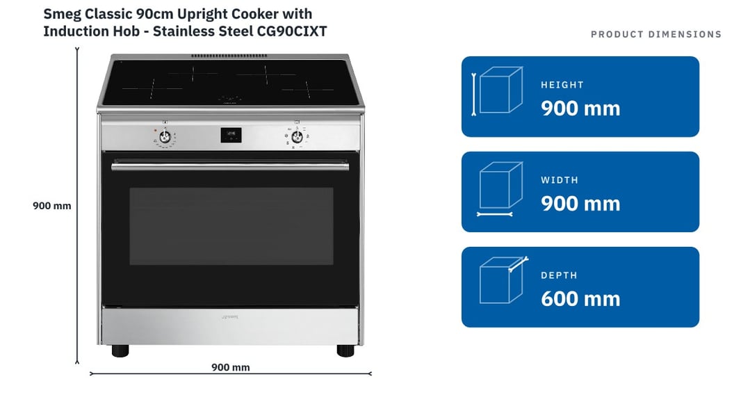 Smeg Classic 90cm Upright Cooker with Induction Hob - Stainless Steel CG90CIXT
