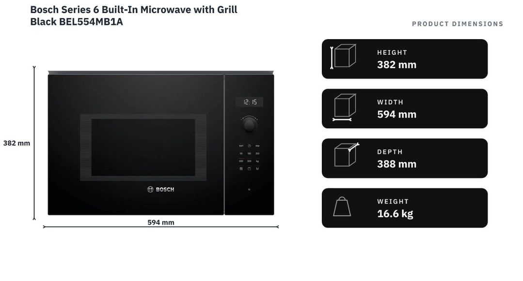 Bosch Series 6 Built-In Microwave with Grill Black BEL554MB1A — product dimensions
