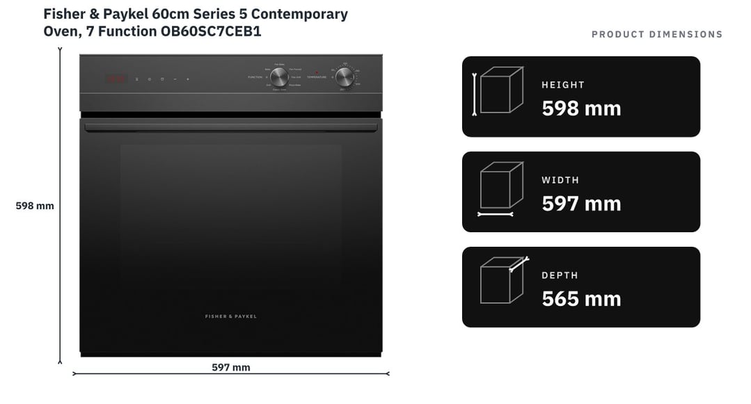 Fisher & Paykel 60cm Series 5 Contemporary Oven, 7 Function OB60SC7CEB1 — product dimensions