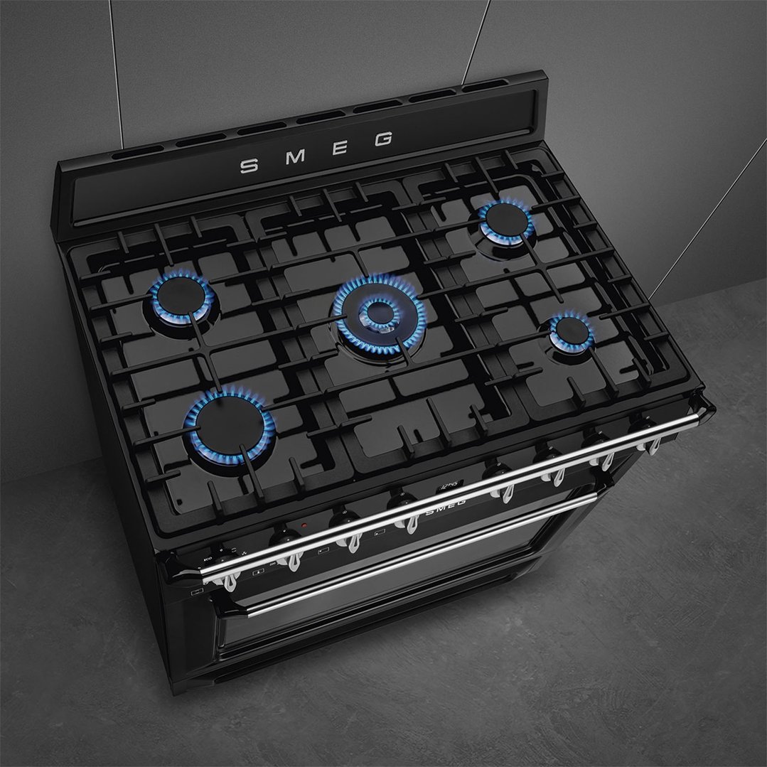 Smeg 90cm Victoria Dual Fuel Pyro Freestanding Cooker - Black TRA90GPBL