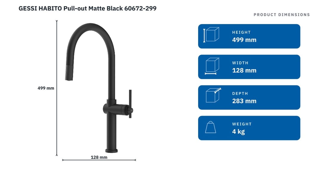 GESSI HABITO Pull-out Matte Black 60672-299 — product dimensions