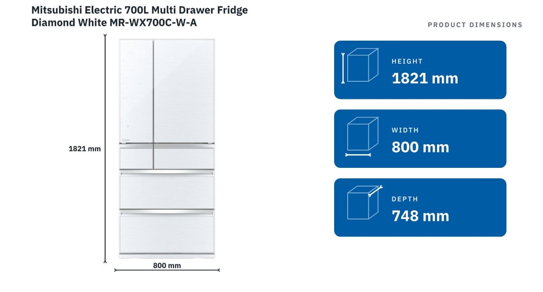 Mitsubishi Electric 700L Multi Drawer Fridge Diamond White MR-WX700C-W-A