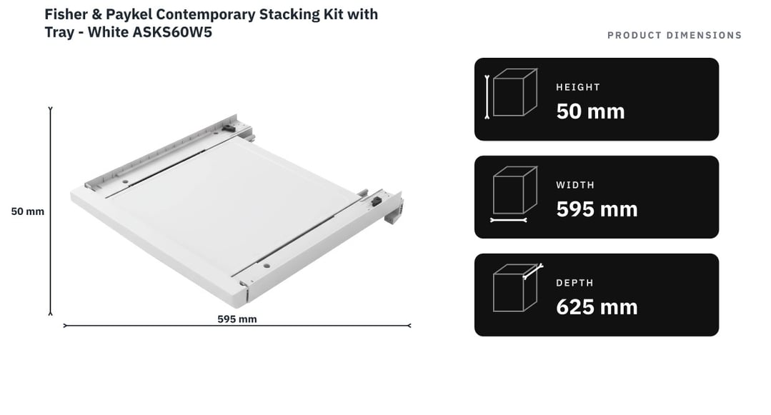 Fisher & Paykel Contemporary Stacking Kit with Tray - White ASKS60W5 — product dimensions