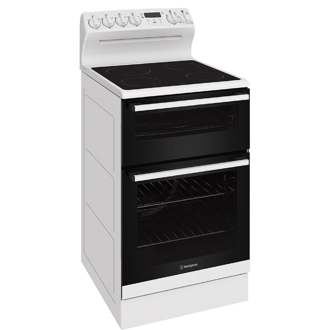 Westinghouse 54cm freestanding electric oven and ceramic cooktop, white WLE543WCB