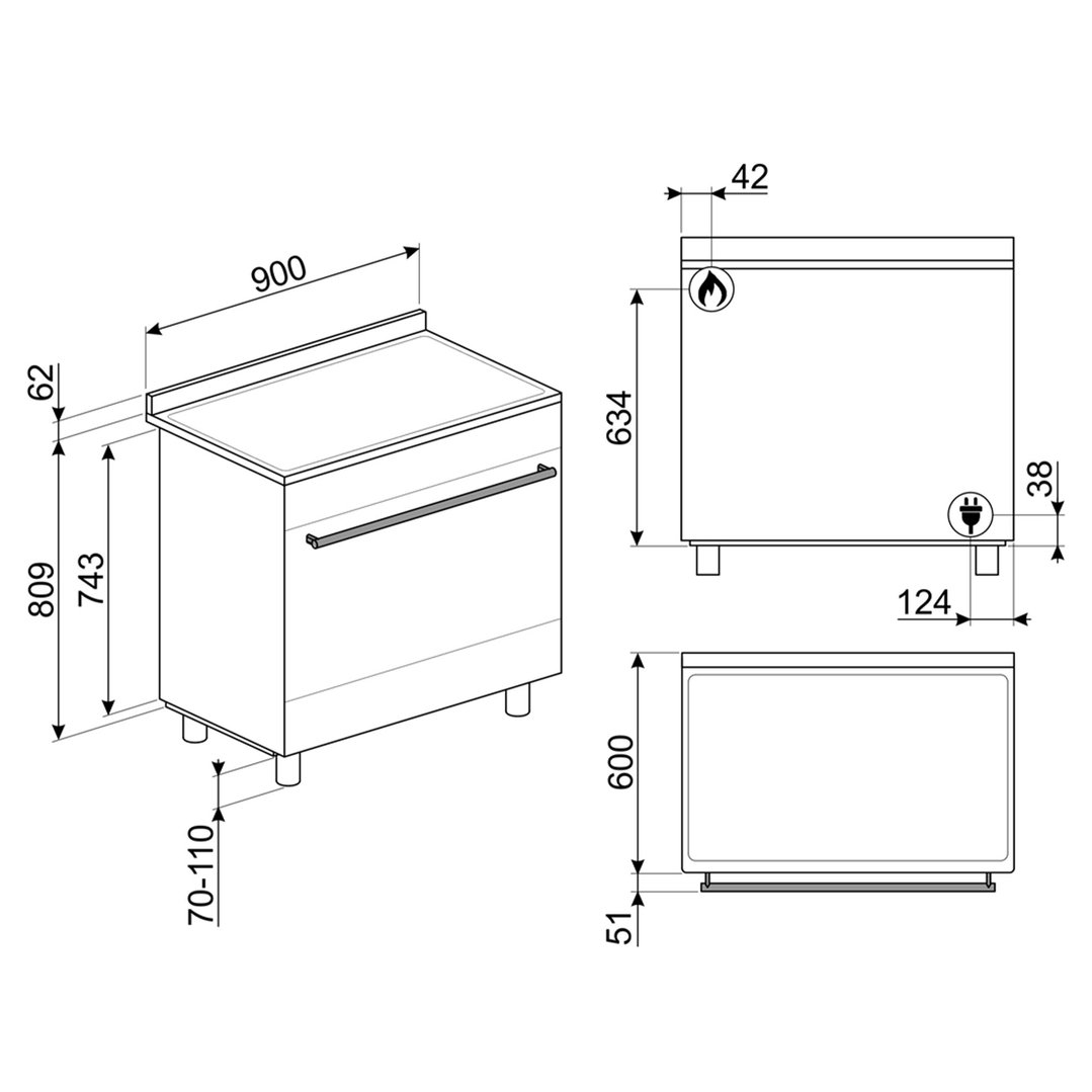 Smeg 90cm 6 Burner Classic Freestanding Pyrolytic Cooker Stainless Steel CSP9GMXA2
