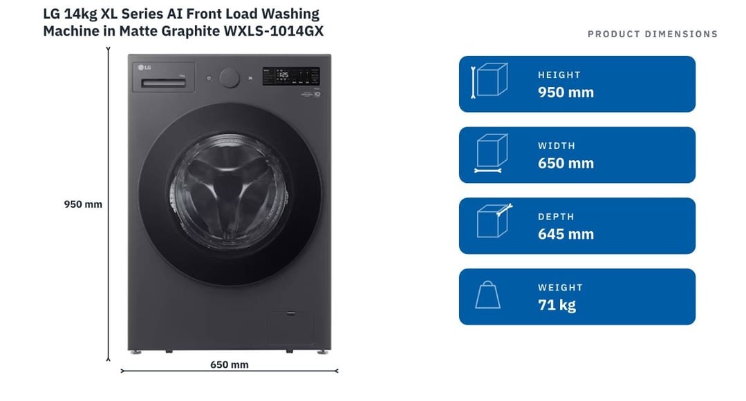 LG 14kg XL Series AI Front Load Washing Machine in Matte Graphite WXLS-1014GX