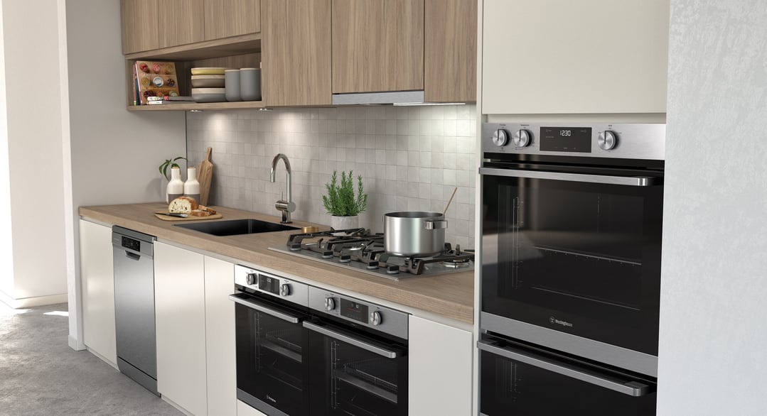 Westinghouse 60cm multi-function 8 stainless steel oven with Air Fry, programmable timer, and 80L WVE6516SD