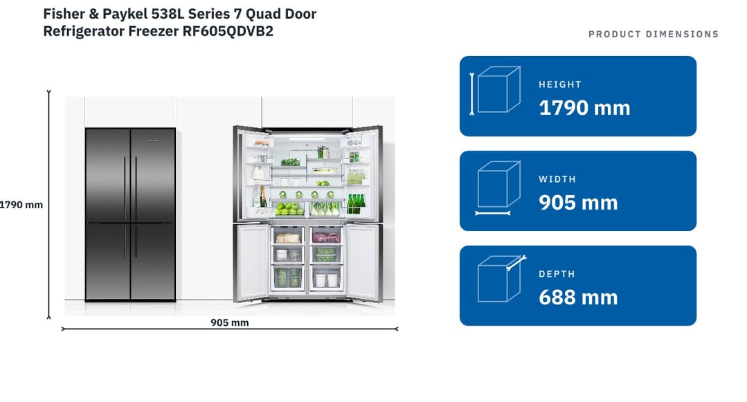 Fisher & Paykel 538L Series 7 Quad Door Refrigerator Freezer RF605QDVB2