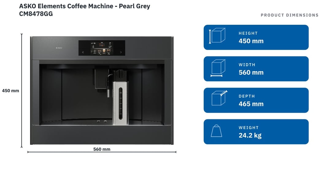 ASKO Elements Coffee Machine - Pearl Grey CM8478GG — product dimensions