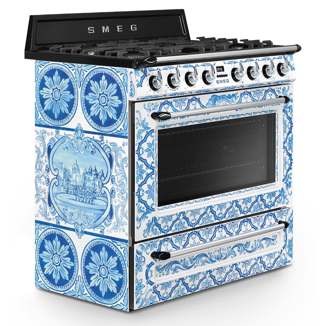 Smeg 90cm Dolce & Gabbana Divina Cucina Freestanding Dual Fuel Oven - Blue TRA90DGM9