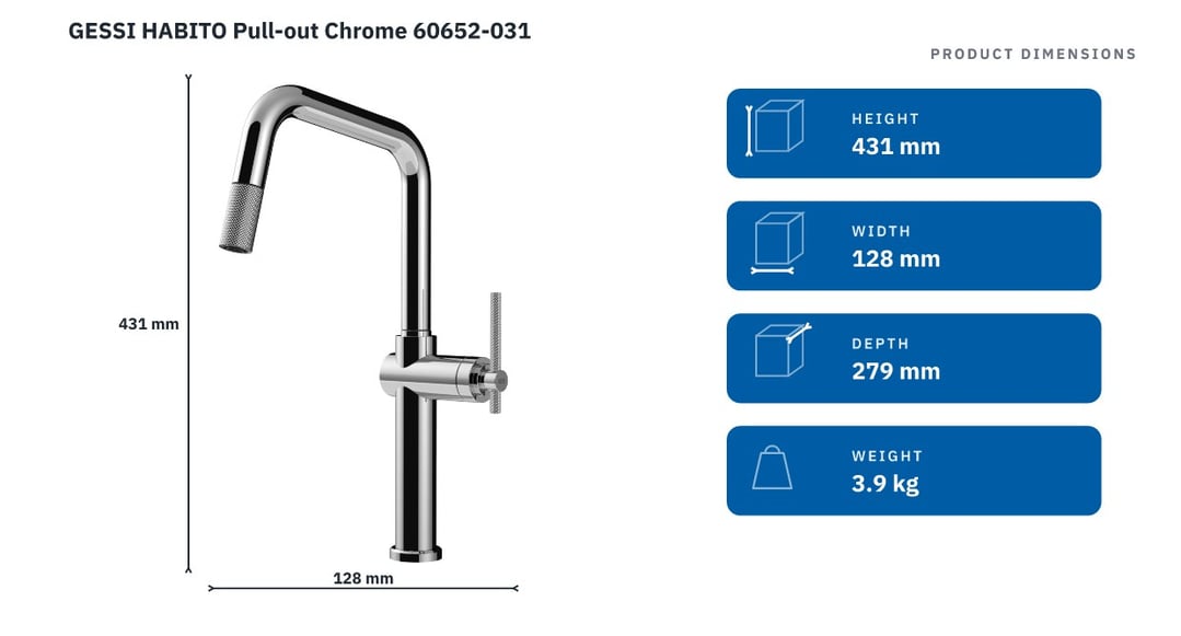 GESSI HABITO Pull-out Chrome 60652-031 — product dimensions