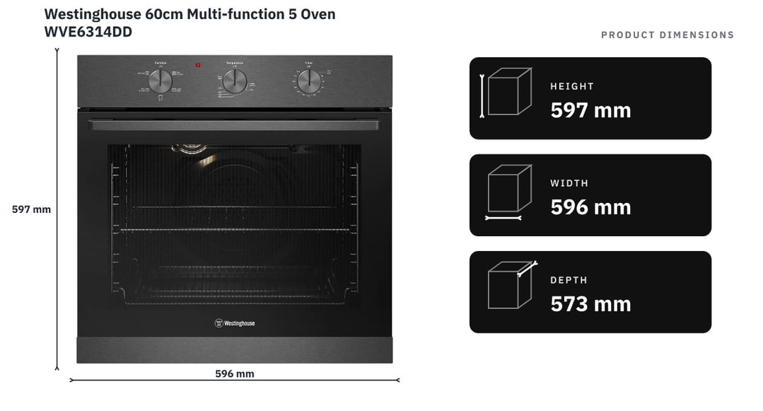 Westinghouse 60cm Multi-function 5 Oven WVE6314DD — product dimensions