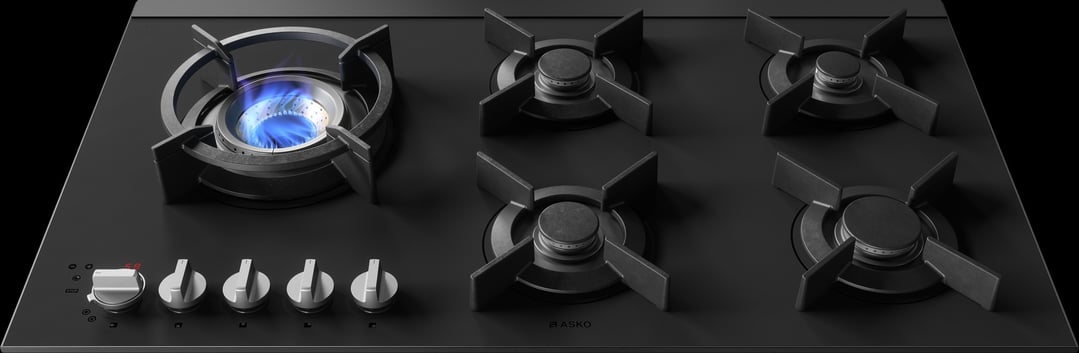 Asko 90cm Hob Gas 5 Burner Volcano Cooktop Matte Black HG8954MGD1