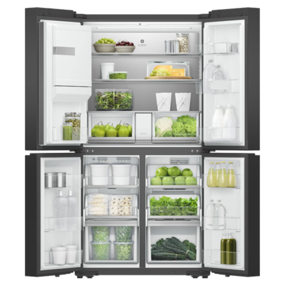 Fisher & Paykel 606L Series 7 Quad Door Ice and Water Refrigerator Freezer Black RF620QNTVD1