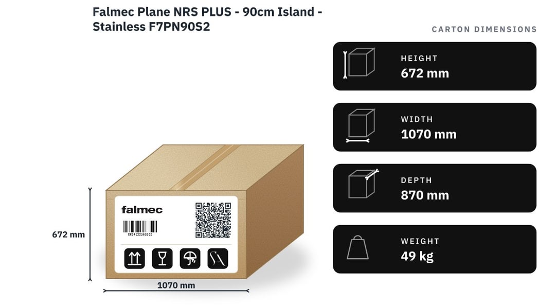 Falmec Plane NRS PLUS - 90cm Island - Stainless F7PN90S2 — packaged dimensions