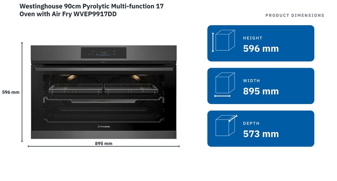 Westinghouse 90cm Pyrolytic Multi-function 17 Oven with Air Fry WVEP9917DD