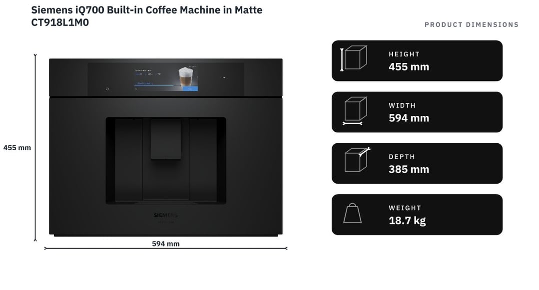 Siemens iQ700 Built-in Coffee Machine in Matte CT918L1M0 — product dimensions
