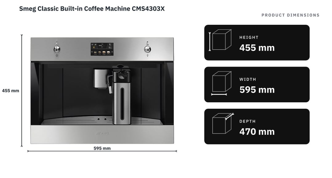 Smeg Classic Built-in Coffee Machine CMS4303X — product dimensions