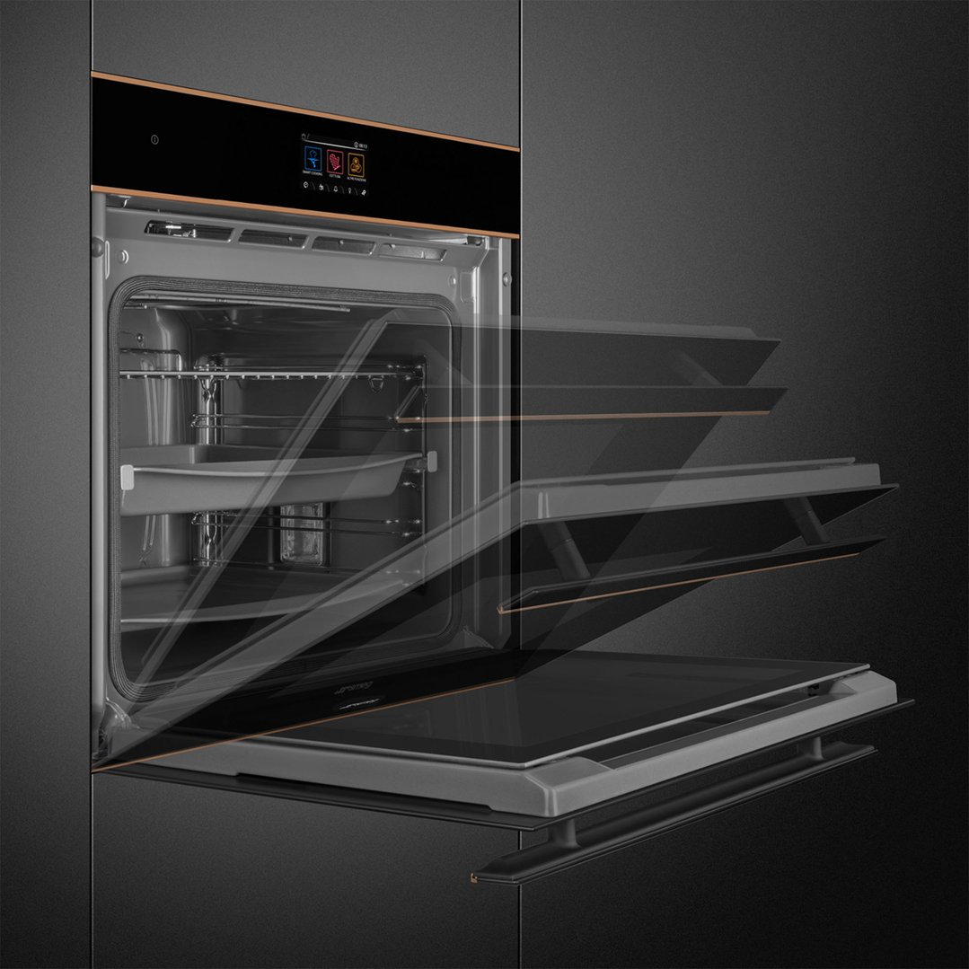 Smeg 60cm Dolce Stil Novo Pyrolytic Oven Black and Copper Trim SOP6604TPNR