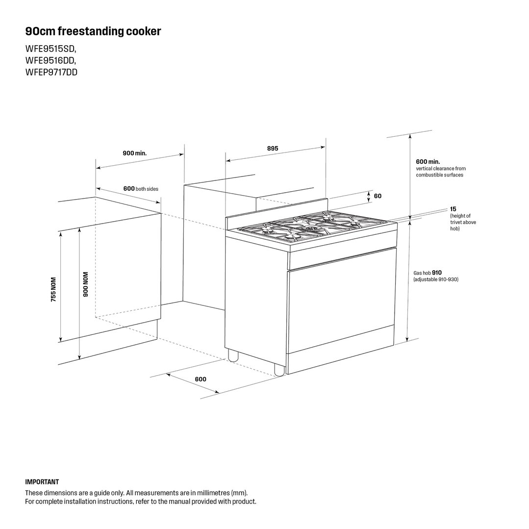 Westinghouse 90cm Dual Fuel Freestanding Oven WFE9515SD