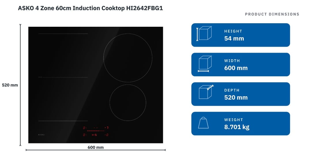Asko 4 Zone 60cm Induction Cooktop HI2642FBG1