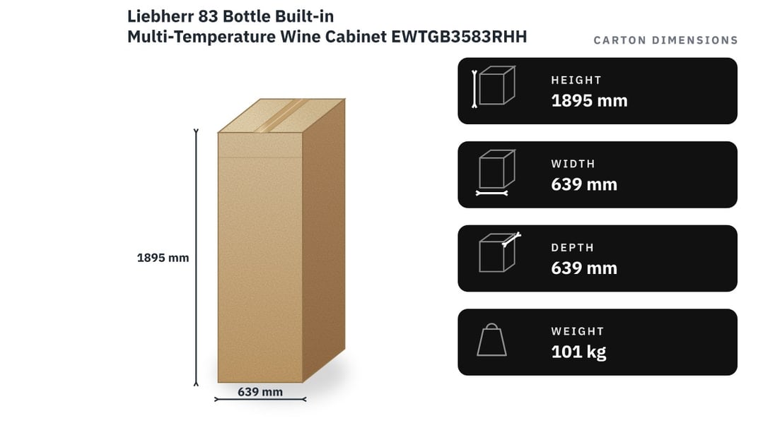 Liebherr 83 Bottle Built-in Multi-Temperature Wine Cabinet EWTGB3583RHH — packaged dimensions