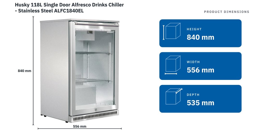 Husky 118L Single Door Alfresco Drinks Chiller - Stainless Steel ALFC1840EL