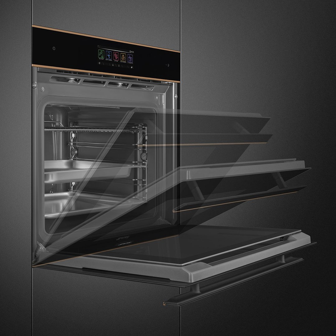 Smeg 60cm Dolce Stil Novo Steam100 Pro Oven - Black Glass with Copper Trim SOA6606WS4PNR