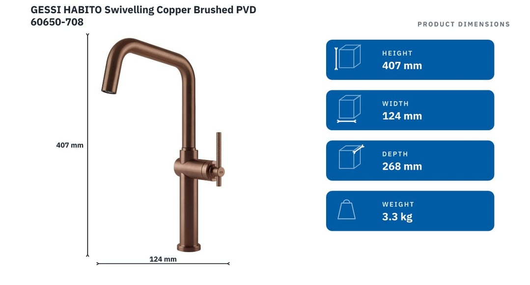 GESSI HABITO Swivelling Copper Brushed PVD 60650-708 — product dimensions