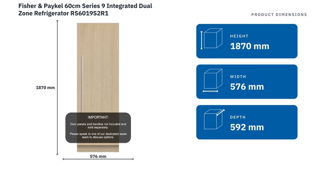 Fisher & Paykel 60cm Series 9 Integrated Dual Zone Refrigerator RS6019S2R1