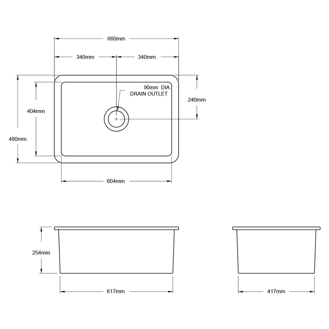 Turner Hastings Cuisine 68x48 Inset / Undermount Fireclay Sink with Overflow CU68FS-OF