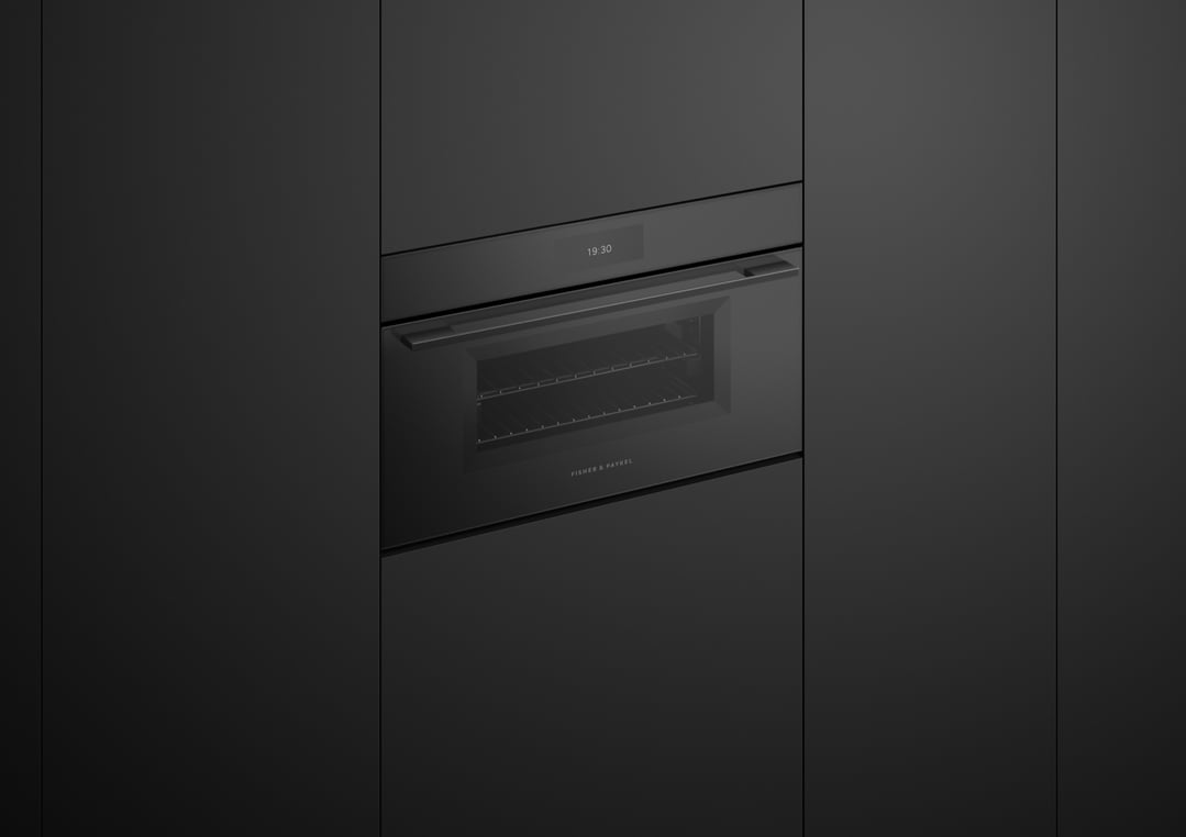 Fisher & Paykel 76cm Series 9, Minimal Compact Combi-Steam Oven, Black Glass OS76NMUB3